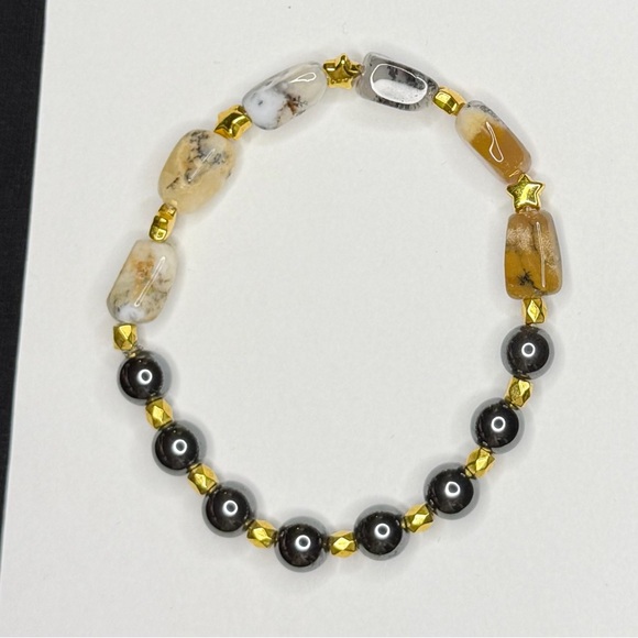 Handmade Jewelry - Dendritic Opal and Hematite bracelet handmade stretchy stars